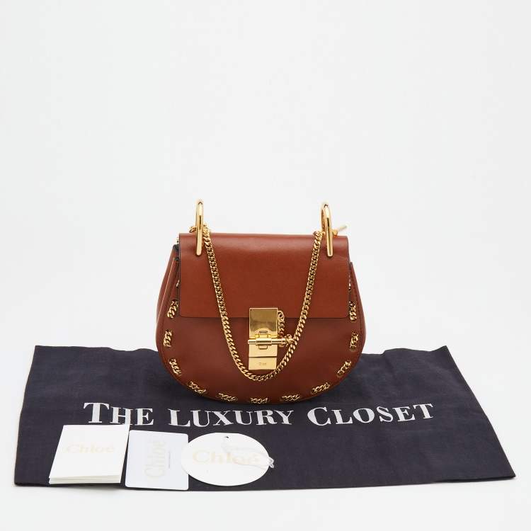 Pre Owned Chloe Brown Leather Mini Drew Shoulder Bag