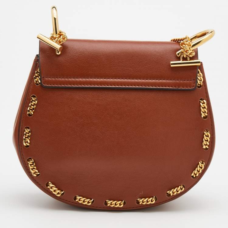 Pre Owned Chloe Brown Leather Mini Drew Shoulder Bag
