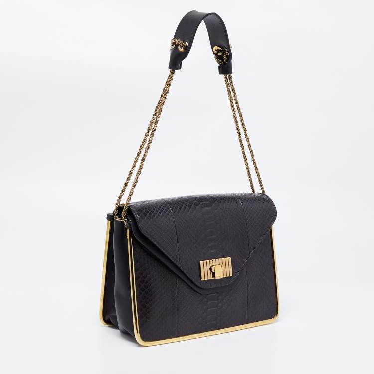 Pre Owned Chloé Black Python Leather Medium Sally Shoulder Bag