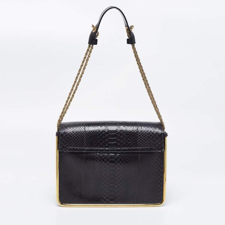 Pre Owned Chloé Black Python Leather Medium Sally Shoulder Bag