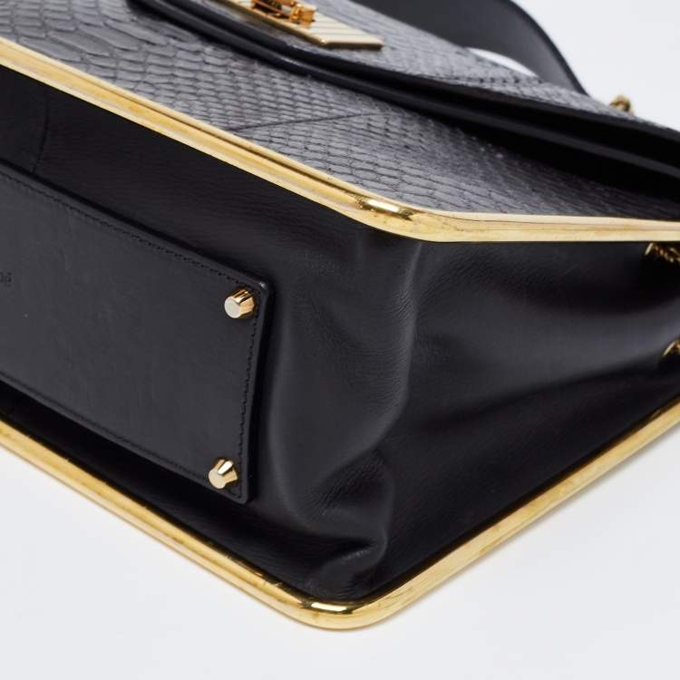 Pre Owned Chloé Black Python Leather Medium Sally Shoulder Bag