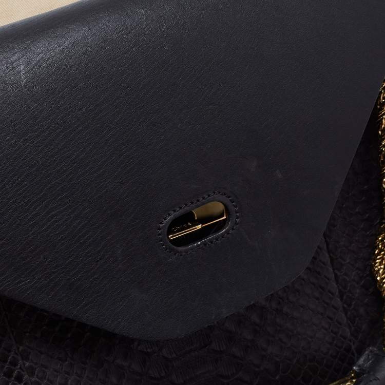 Pre Owned Chloé Black Python Leather Medium Sally Shoulder Bag
