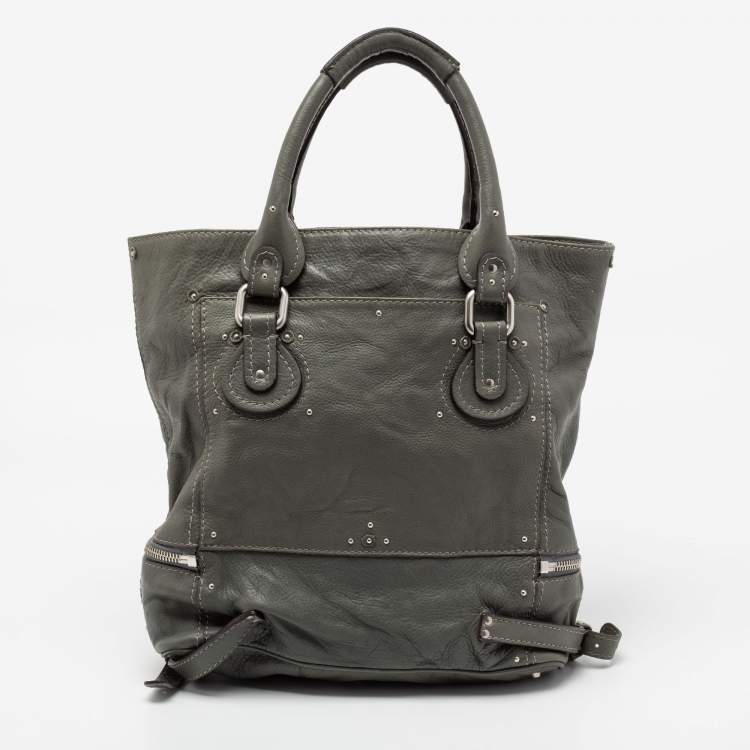 Pre Owned Chloe Grey studded Leather Paddington Tote