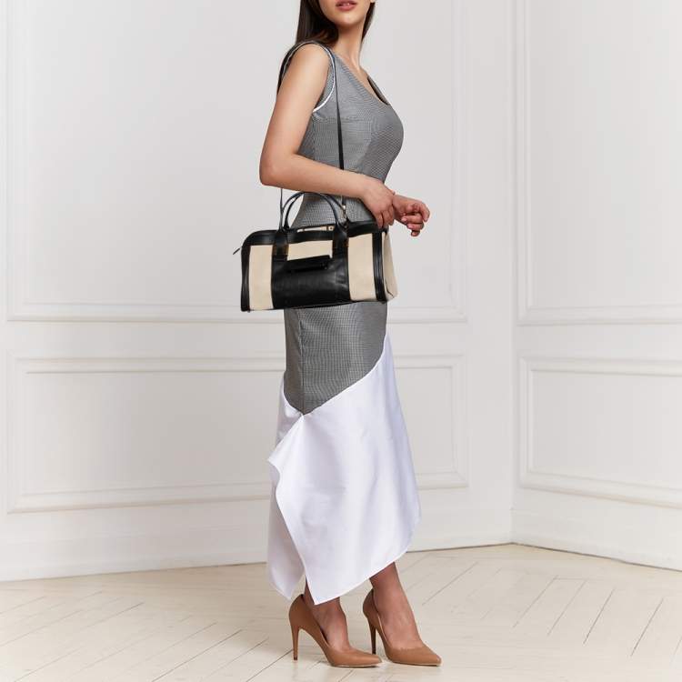 Pre Owned Chloe Black/Off White Leather Alice Satchel