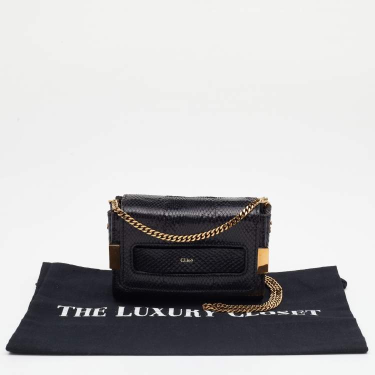 Pre Owned Chloe Black Python Leather Elle Chain Bag