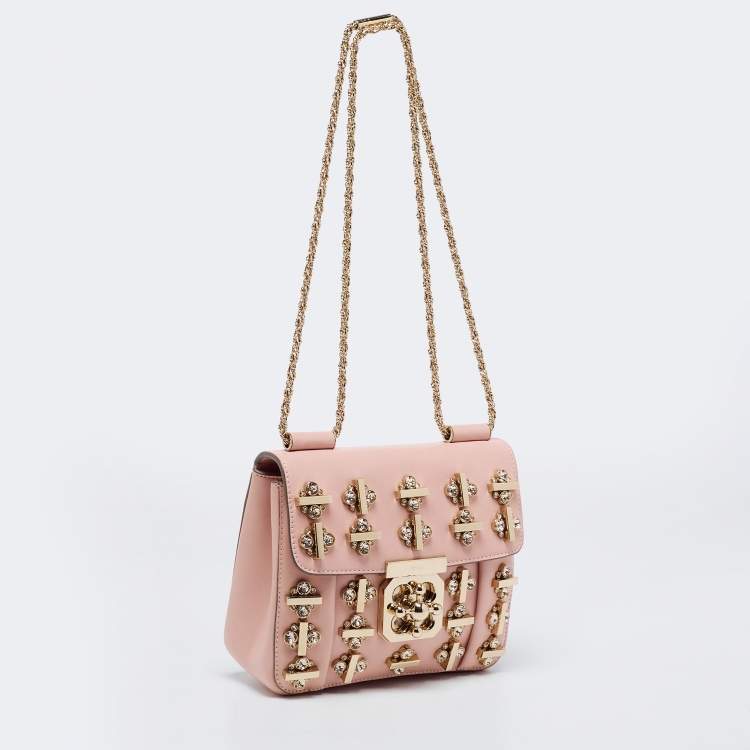 Pre Owned Chloe Pink Leather Crystal Embellished Elsie Shoulder Bag