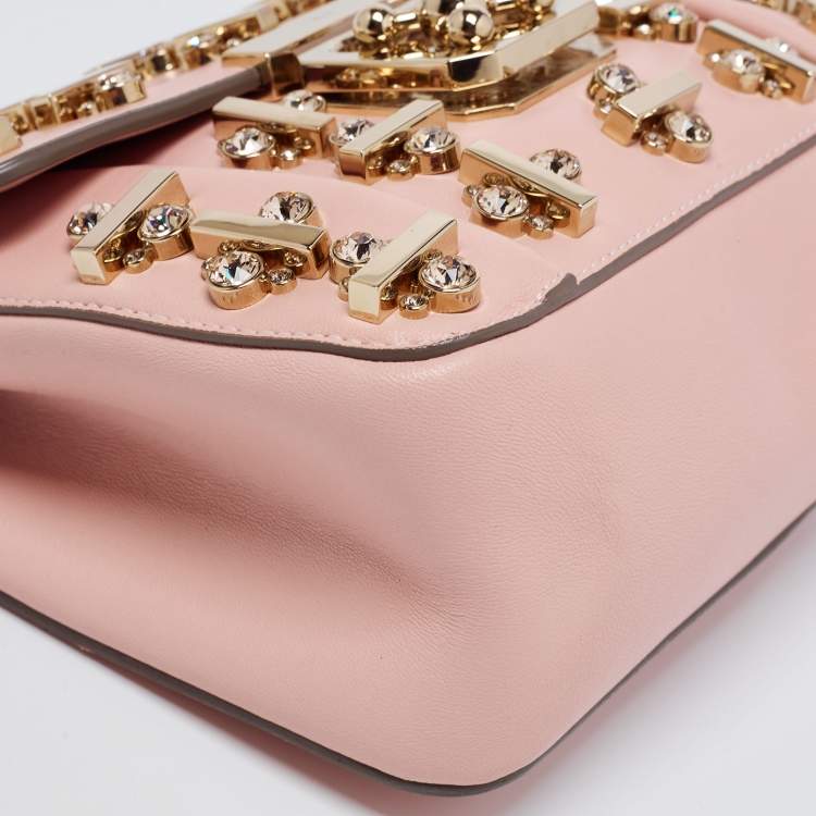Pre Owned Chloe Pink Leather Crystal Embellished Elsie Shoulder Bag