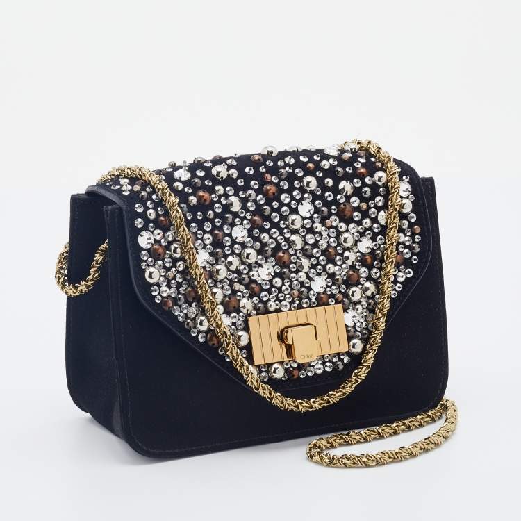 Pre Owned Chloe Black Satin and Leather Mini Sally Shoulder Bag