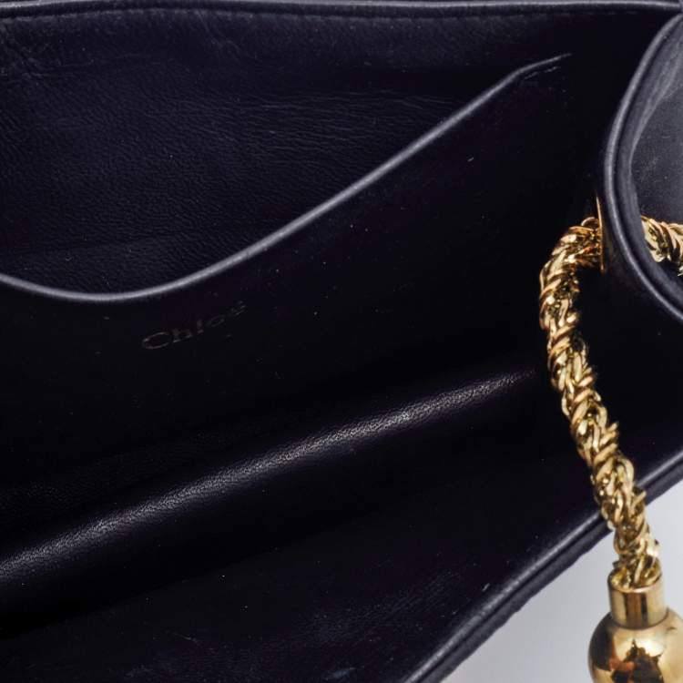 Pre Owned Chloe Black Satin and Leather Mini Sally Shoulder Bag