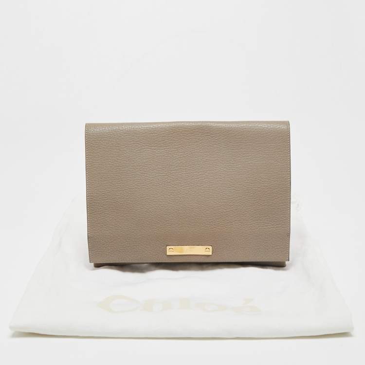 Pre Owned Chloe Grey Leather Flap Clutch