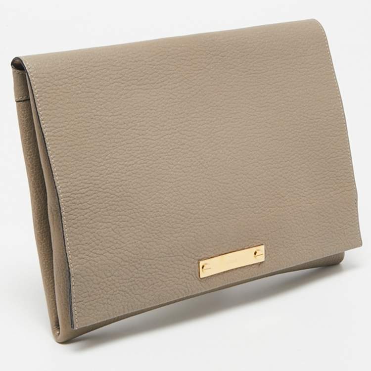 Pre Owned Chloe Grey Leather Flap Clutch
