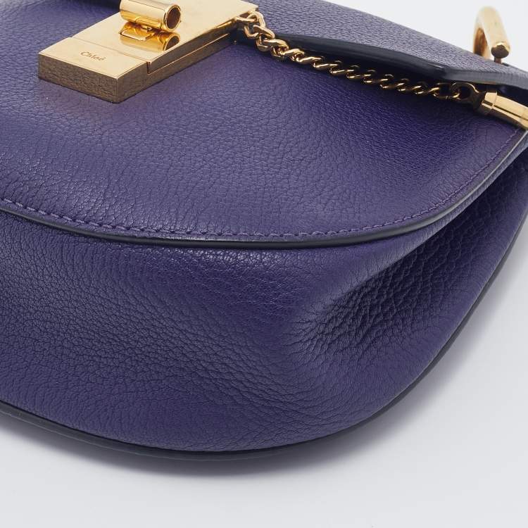 Pre Owned Chloe Purple Leather Small Drew Crossbody Bag