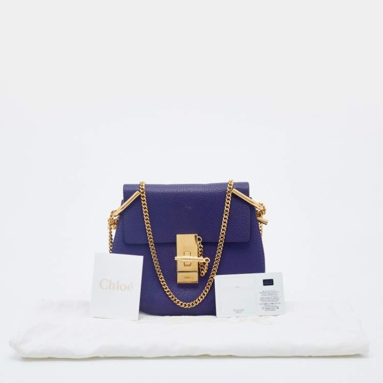 Pre Owned Chloe Purple Leather Small Drew Crossbody Bag