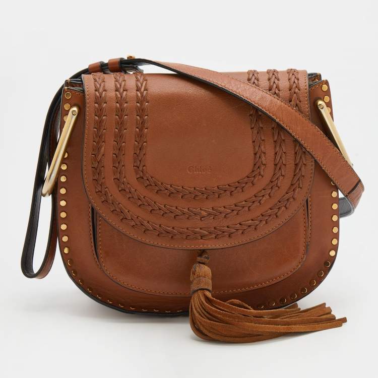 Pre Owned Chloe Brown Leather Small Braided Hudson Shoulder Bag