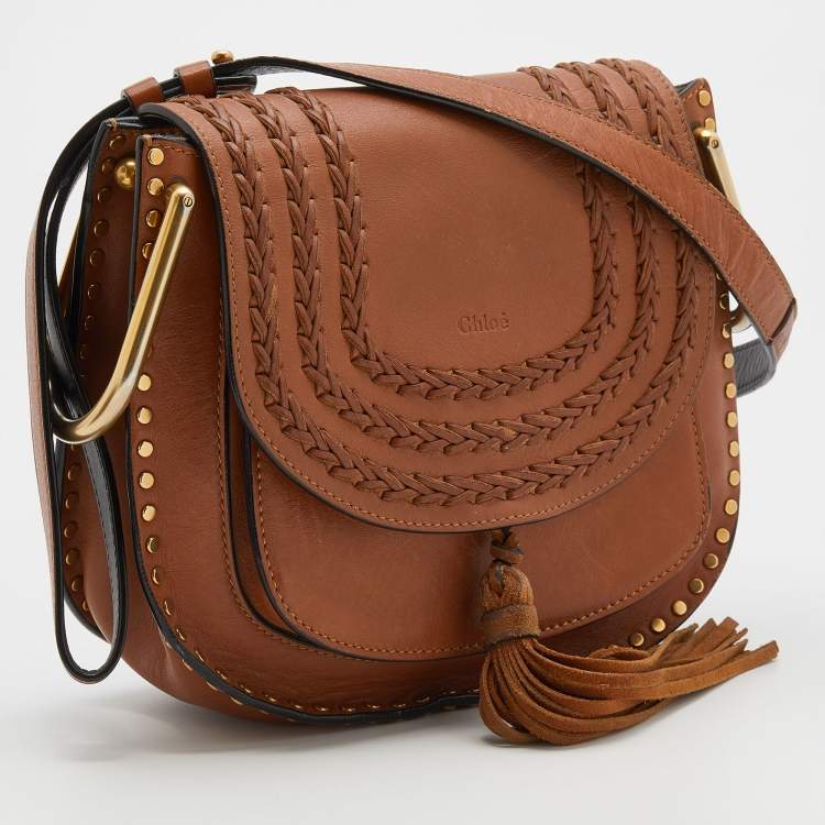 Pre Owned Chloe Brown Leather Small Braided Hudson Shoulder Bag