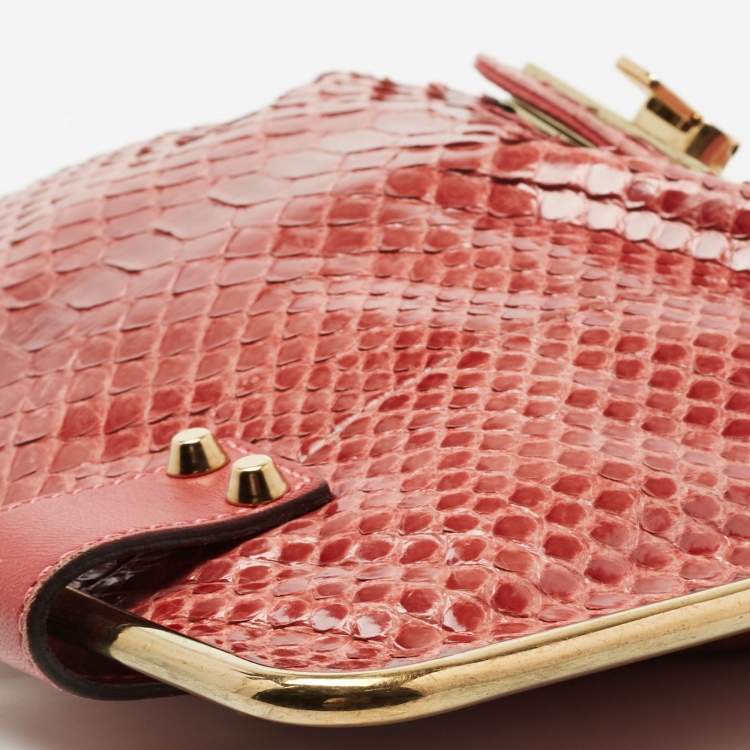 Pre Owned Chloe Burgundy Python Leather Sally Chain Flat Clutch