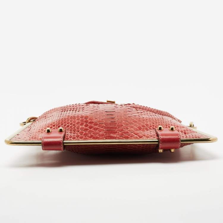 Pre Owned Chloe Burgundy Python Leather Sally Chain Flat Clutch