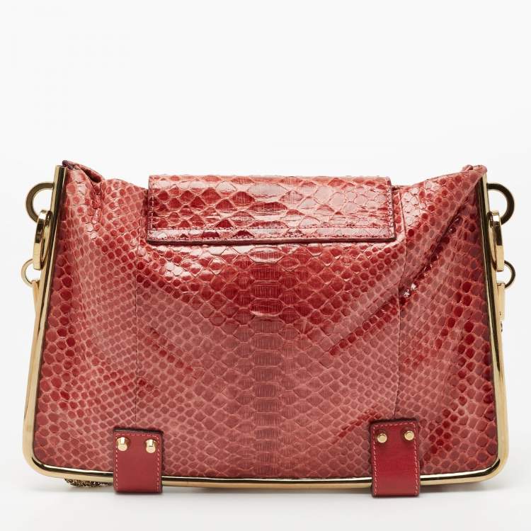 Pre Owned Chloe Burgundy Python Leather Sally Chain Flat Clutch