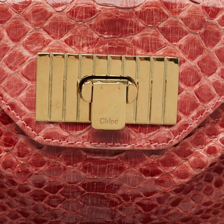 Pre Owned Chloe Burgundy Python Leather Sally Chain Flat Clutch