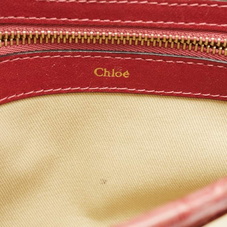 Pre Owned Chloe Burgundy Python Leather Sally Chain Flat Clutch