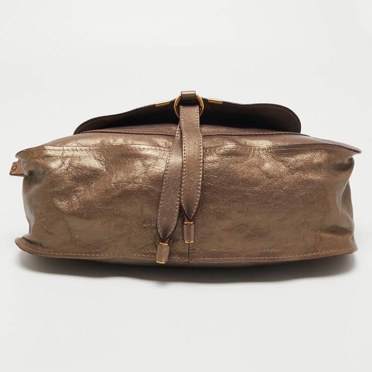 Pre Owned Chloé Metallic Dark Beige Leather Medium Marcie Satchel