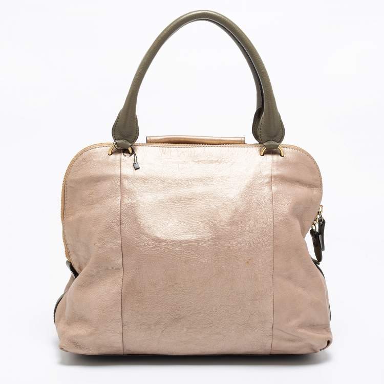 Pre Owned Chloe Mettalic Rose Gold Leather Large Elsie Bowling Bag