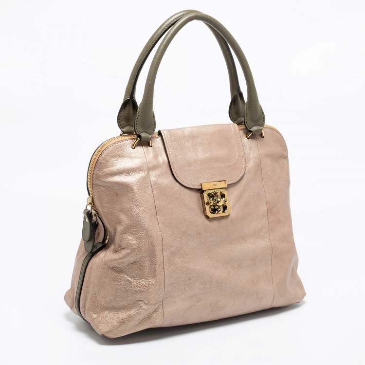 Pre Owned Chloe Mettalic Rose Gold Leather Large Elsie Bowling Bag