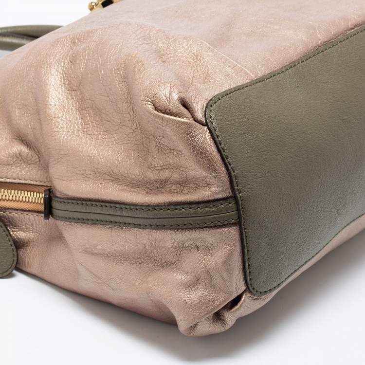 Pre Owned Chloe Mettalic Rose Gold Leather Large Elsie Bowling Bag