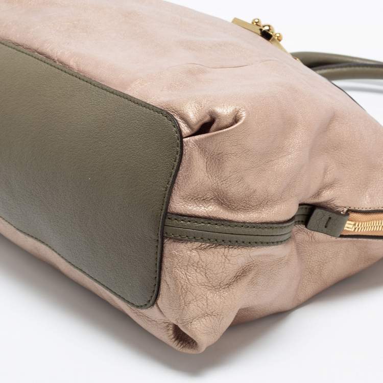 Pre Owned Chloe Mettalic Rose Gold Leather Large Elsie Bowling Bag