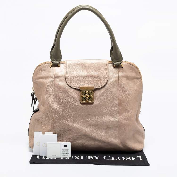 Pre Owned Chloe Mettalic Rose Gold Leather Large Elsie Bowling Bag