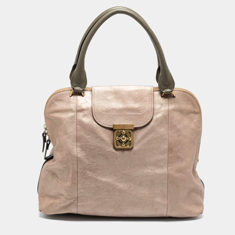 Pre Owned Chloe Mettalic Rose Gold Leather Large Elsie Bowling Bag
