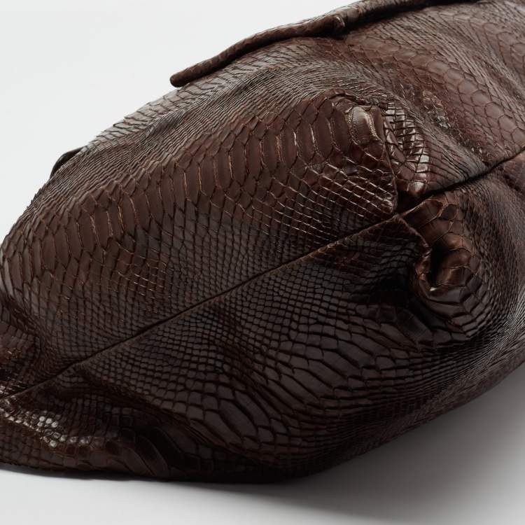 Pre Owned Chloe Brown Python Leather Chain Handle Tote