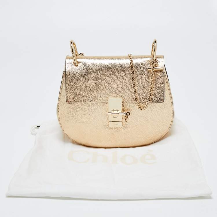 Pre Owned Chloe Metallic Gold Leather Medium Drew Shoulder Bag