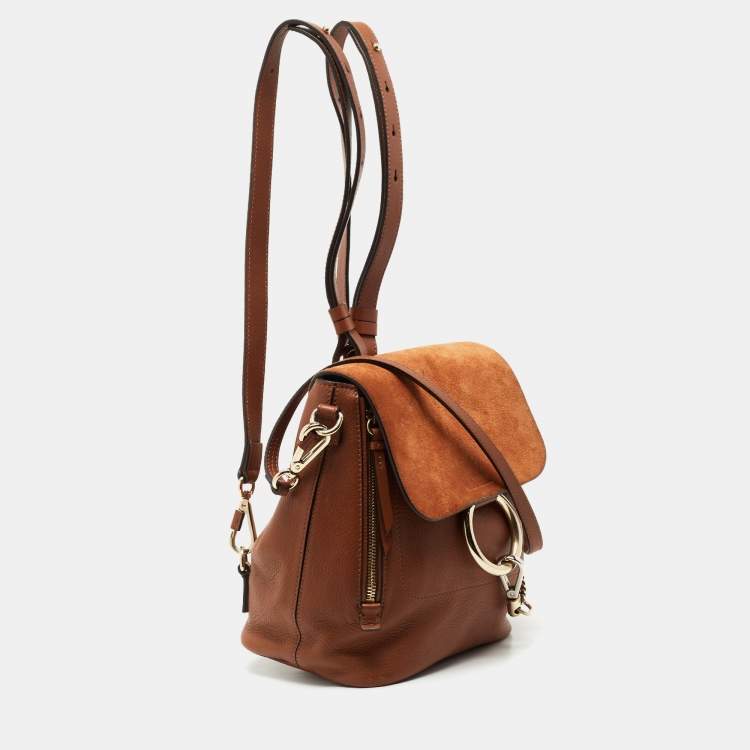 Pre Owned Chloe Brown Leather and Suede Small Faye Backpack