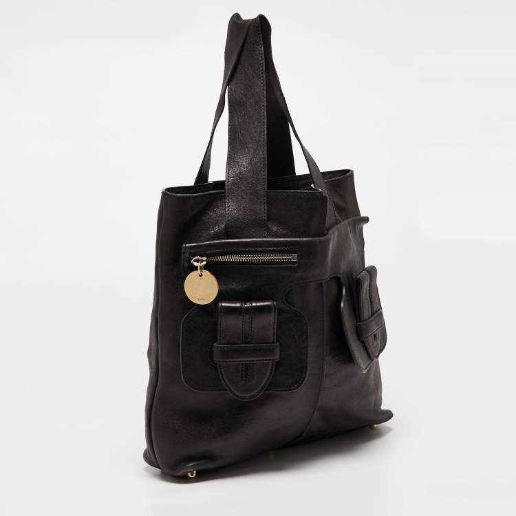 Pre Owned Chloe Black Leather Twin Pocket Shopper Tote 