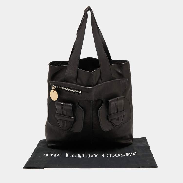 Pre Owned Chloe Black Leather Twin Pocket Shopper Tote 