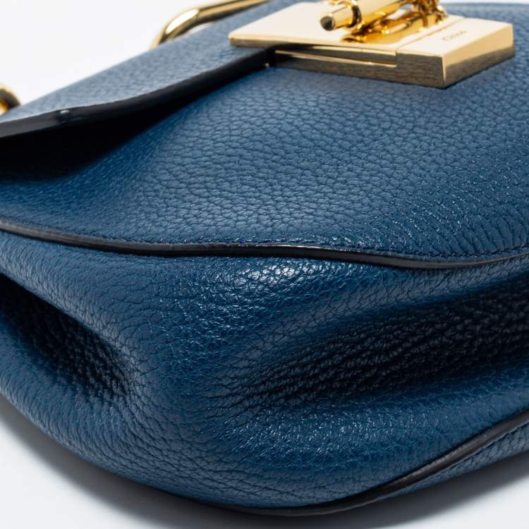 Pre Owned Chloe Blue Leather Small Drew Shoulder Bag