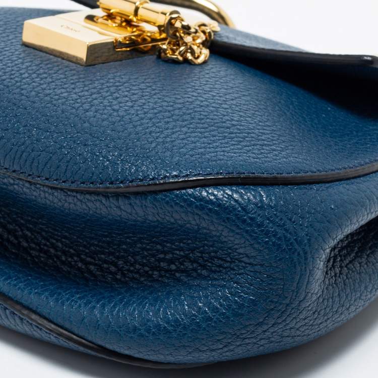 Pre Owned Chloe Blue Leather Small Drew Shoulder Bag