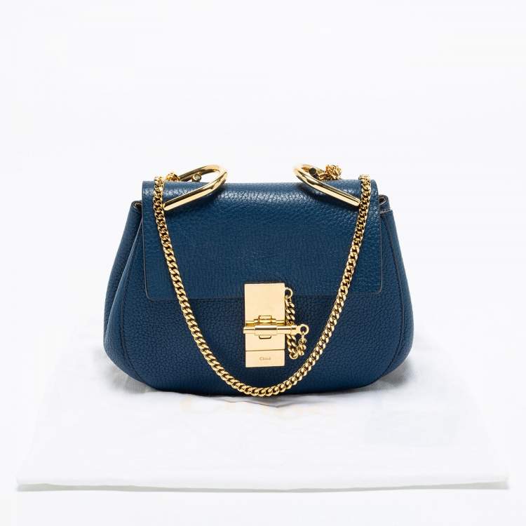 Pre Owned Chloe Blue Leather Small Drew Shoulder Bag