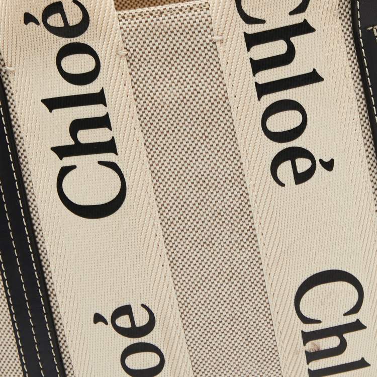 Pre Owned Chloe Beige/Black Canvas and Leather Small Woody Tote