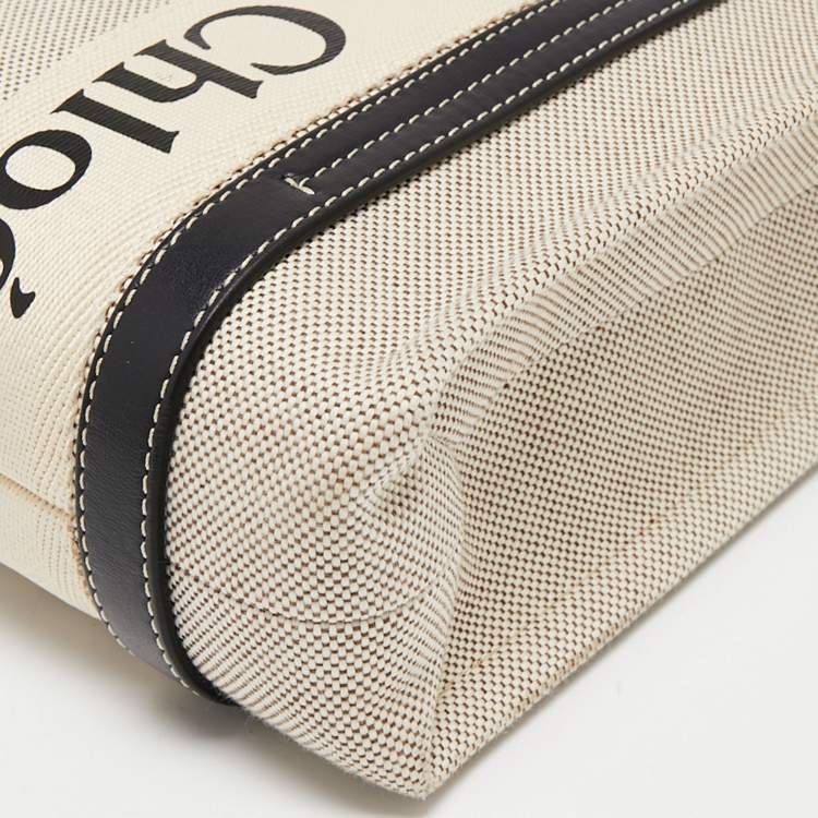 Pre Owned Chloe Beige/Black Canvas and Leather Small Woody Tote