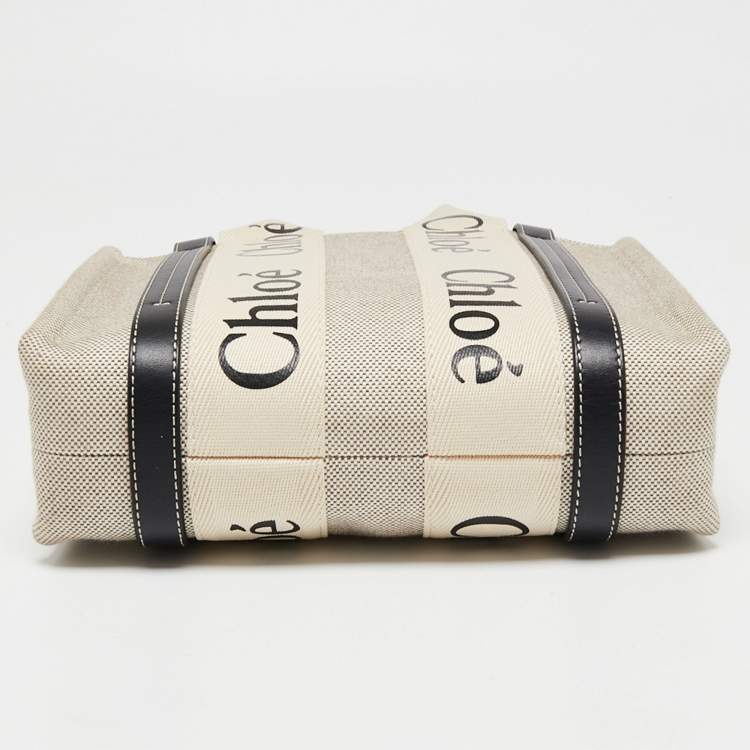 Pre Owned Chloe Beige/Black Canvas and Leather Small Woody Tote