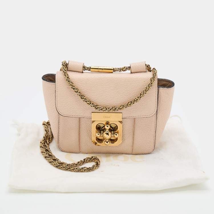 Pre Owned Chloe Peach Leather Mini Elsie Crossbody Bag