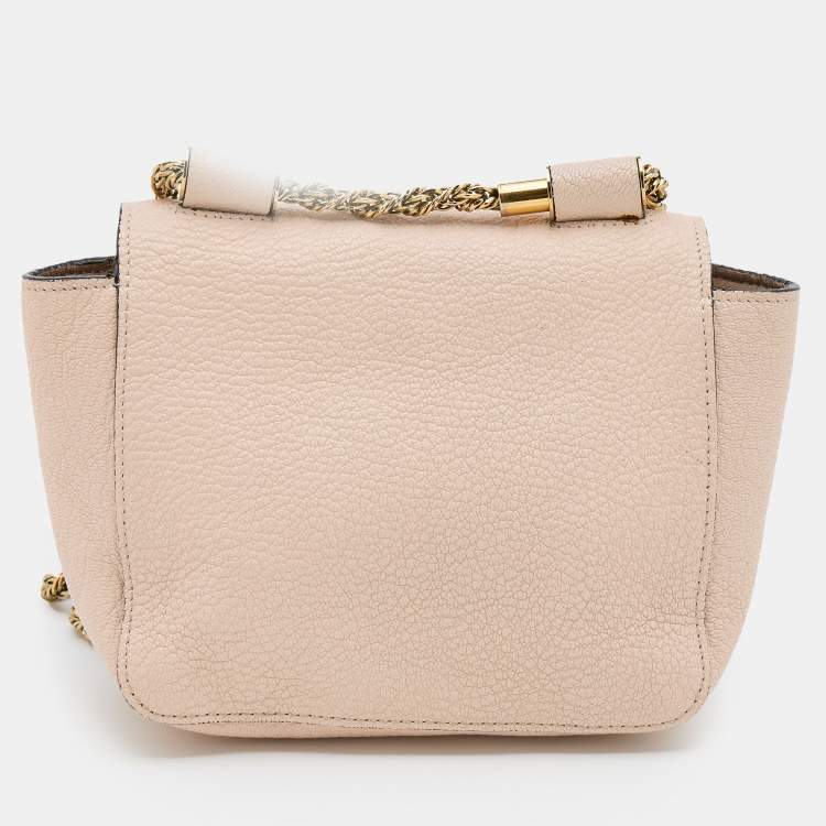 Pre Owned Chloe Peach Leather Mini Elsie Crossbody Bag