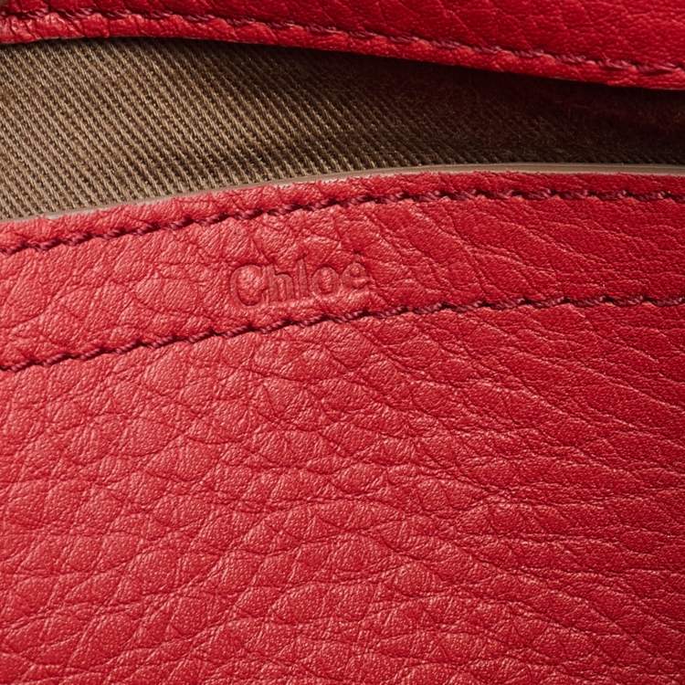 Pre Owned Chloe Peach Pink/Rust Red Python And Leather Mini Marcie Flap Shoulder Bag