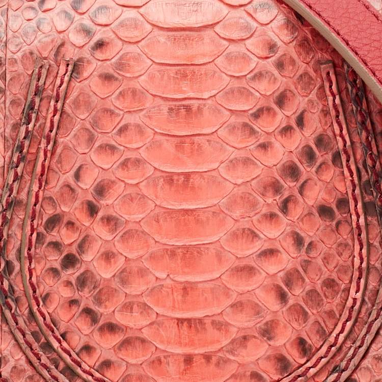 Pre Owned Chloe Peach Pink/Rust Red Python And Leather Mini Marcie Flap Shoulder Bag