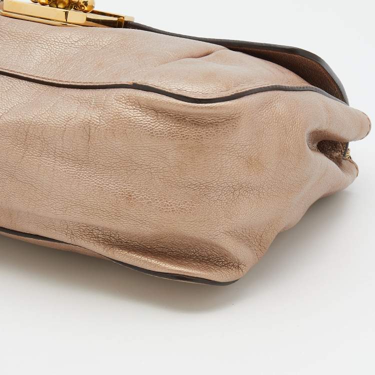 Pre Owned Chloe Metallic Beige Leather Medium Elsie Chain Flap Shoulder Bag
