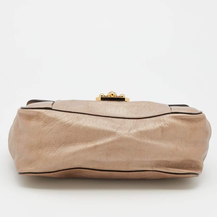 Pre Owned Chloe Metallic Beige Leather Medium Elsie Chain Flap Shoulder Bag