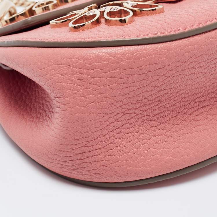 Pre Owned Chloe Pink Leather Nano Flowers Crystal Embellished Drew Shoulder Bag