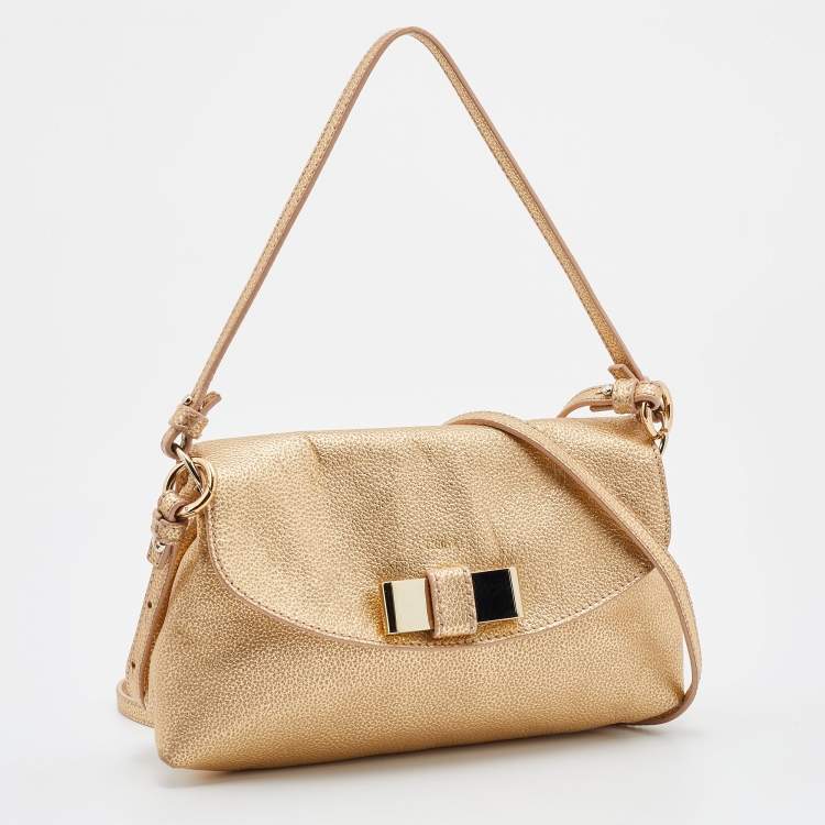 Pre Owned Chloe Metallic Gold Leather Lily Crossbody Bag